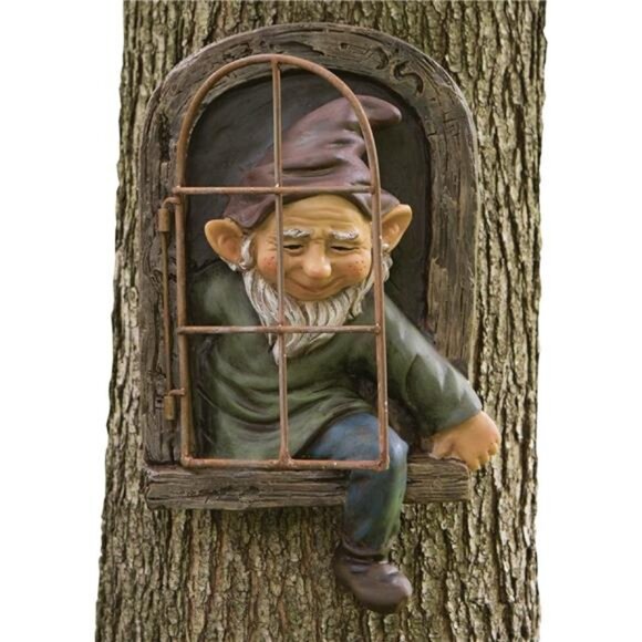 12-inch Elf Out The Door Tree Hugger - Yard Decorations-Whimsical Tree Sculpture - Picture 1 of 8